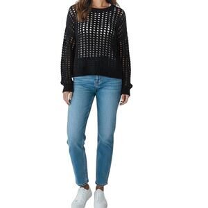 Line Knitwear Black Open Weave Sweater Women’s Small Cotton Shirt Pullover Top